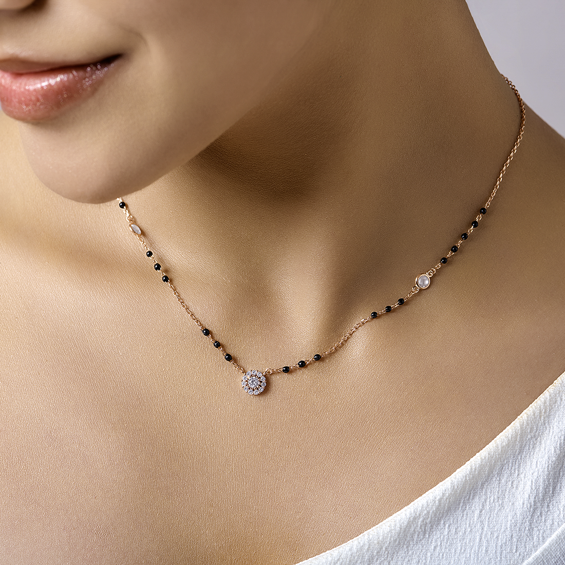 Minimal Solitaire Rose Gold Plated 925 Sterling Silver Mangalsutra