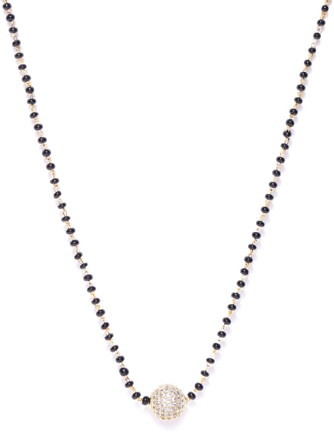 Gold-Plated AD Studded Spherical Pendant Black Beaded Chain Mangalsutra