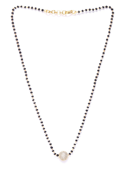 Gold-Plated AD Studded Spherical Pendant Black Beaded Chain Mangalsutra