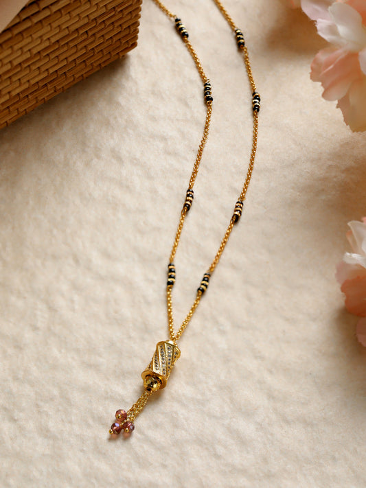 Priyaasi Geometric AD Black Bead Gold-Plated Mangalsutra