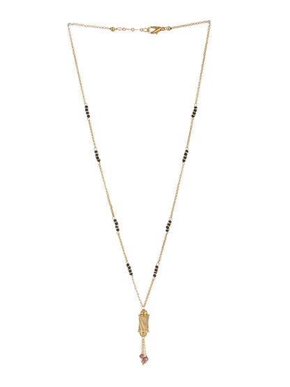Priyaasi Geometric AD Black Bead Gold-Plated Mangalsutra