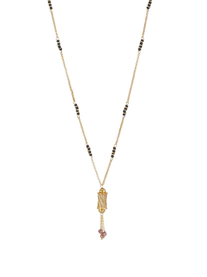 Priyaasi Geometric AD Black Bead Gold-Plated Mangalsutra