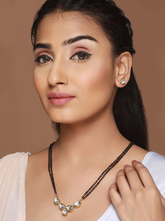 Priyaasi Modern Kundan Black Bead Gold-Plated Mangalsutra