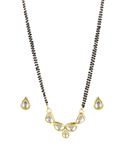 Priyaasi Modern Kundan Black Bead Gold-Plated Mangalsutra