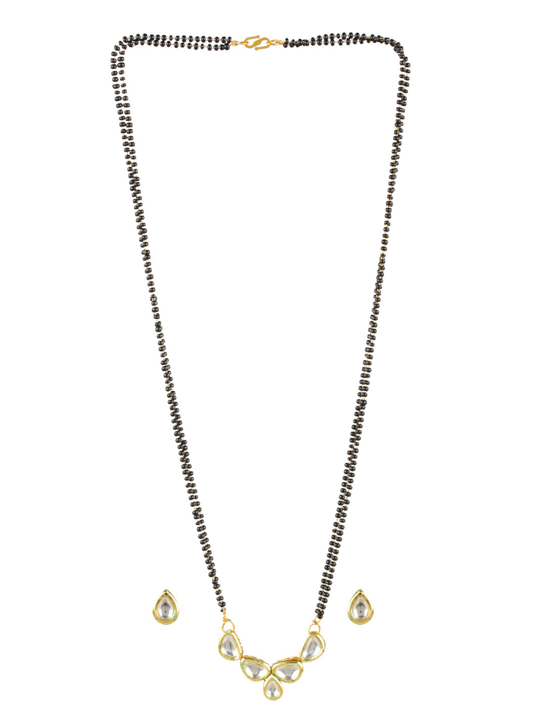 Priyaasi Modern Kundan Black Bead Gold-Plated Mangalsutra