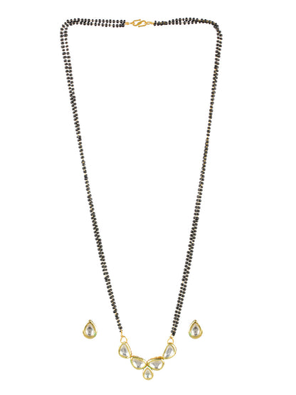 Priyaasi Modern Kundan Black Bead Gold-Plated Mangalsutra