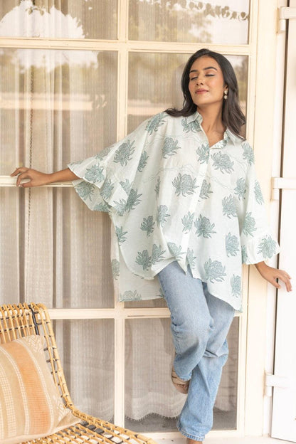 SEASIDE GREEN PRINTED COTTON SHIRT