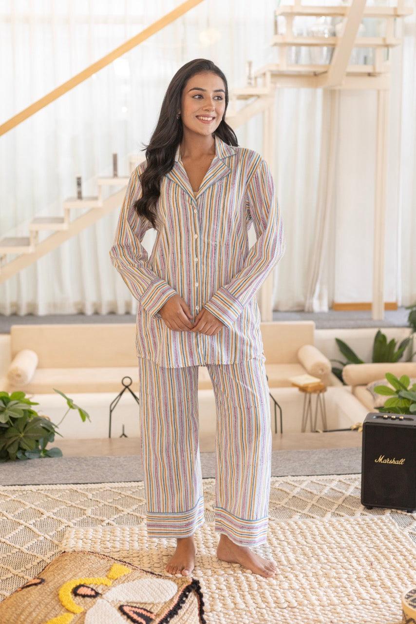 STRIPY SNUGGLE COTTON LOUNGE SHIRT