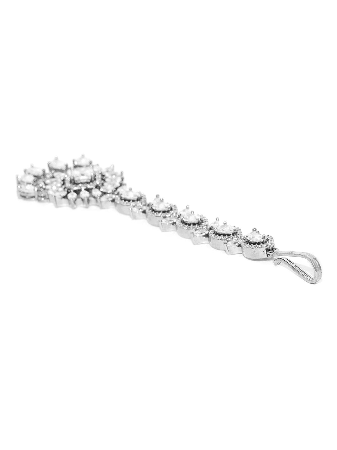 Chand Noor - Floral American Diamond Studded Silver Plated MaangTikka