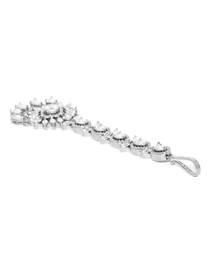 Chand Noor - Floral American Diamond Studded Silver Plated MaangTikka
