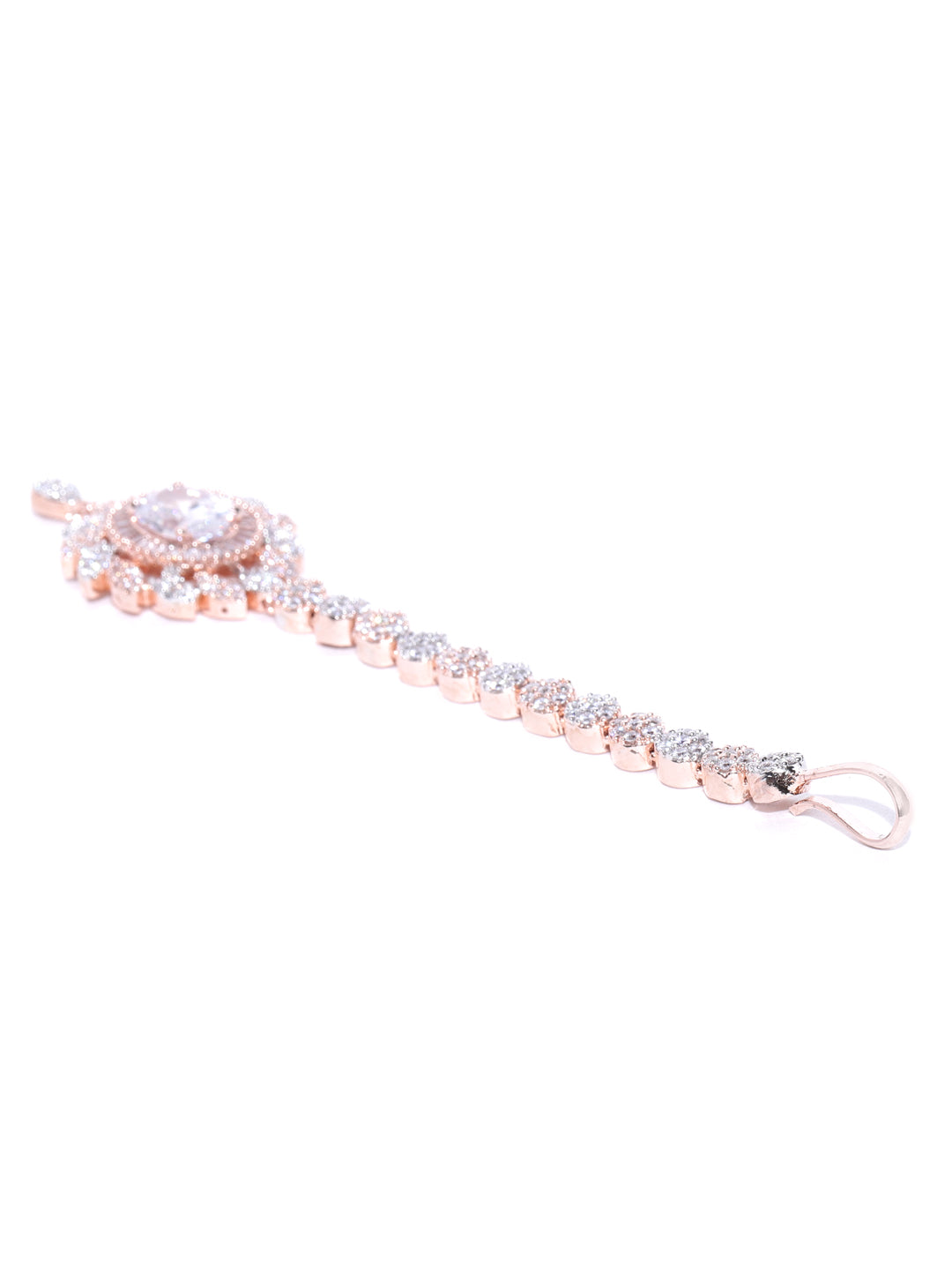 Rose Gold Plated Sparkling American Diamond Studded Floral Shape MaangTikka