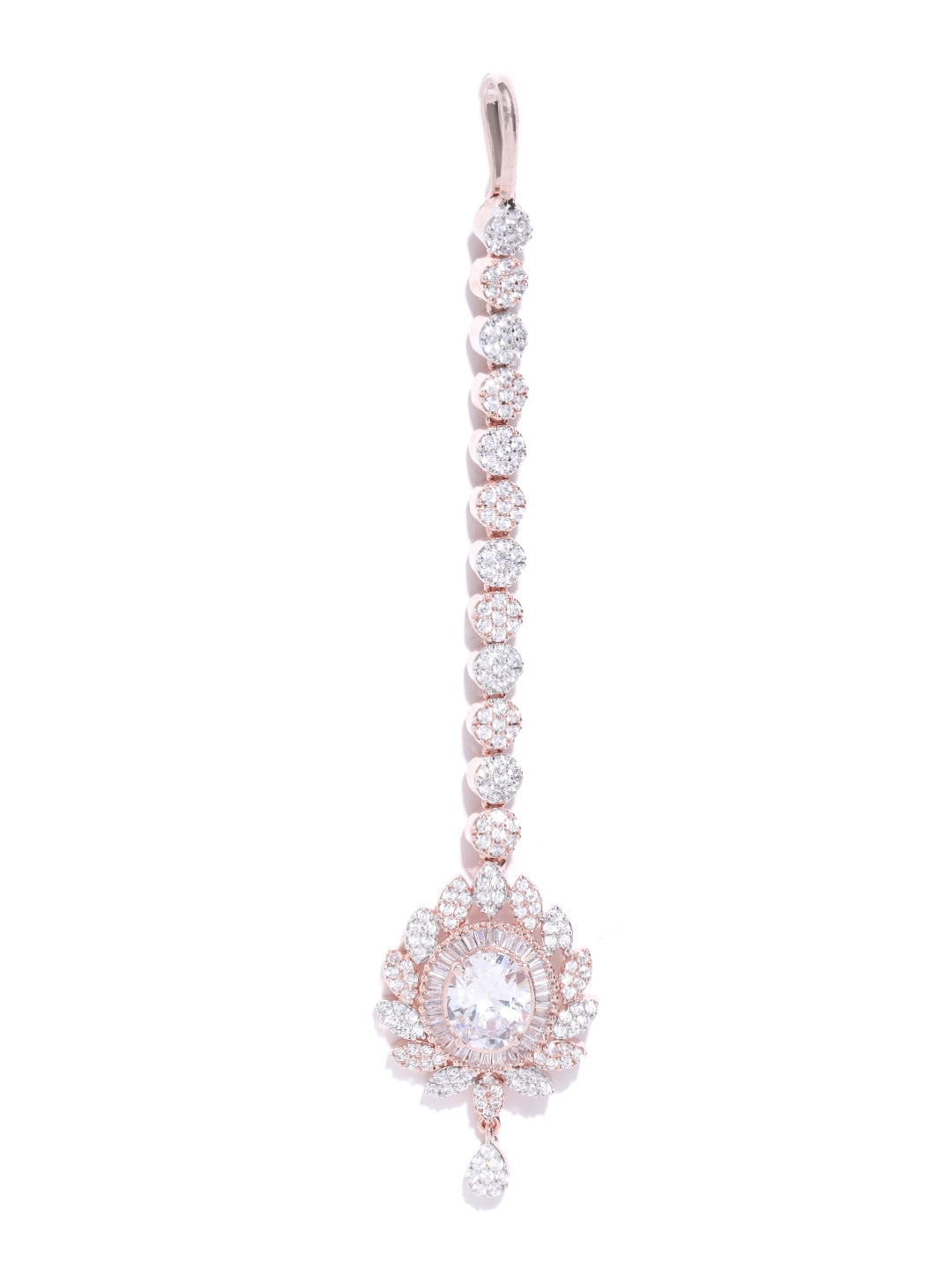 Rose Gold Plated Sparkling American Diamond Studded Floral Shape MaangTikka