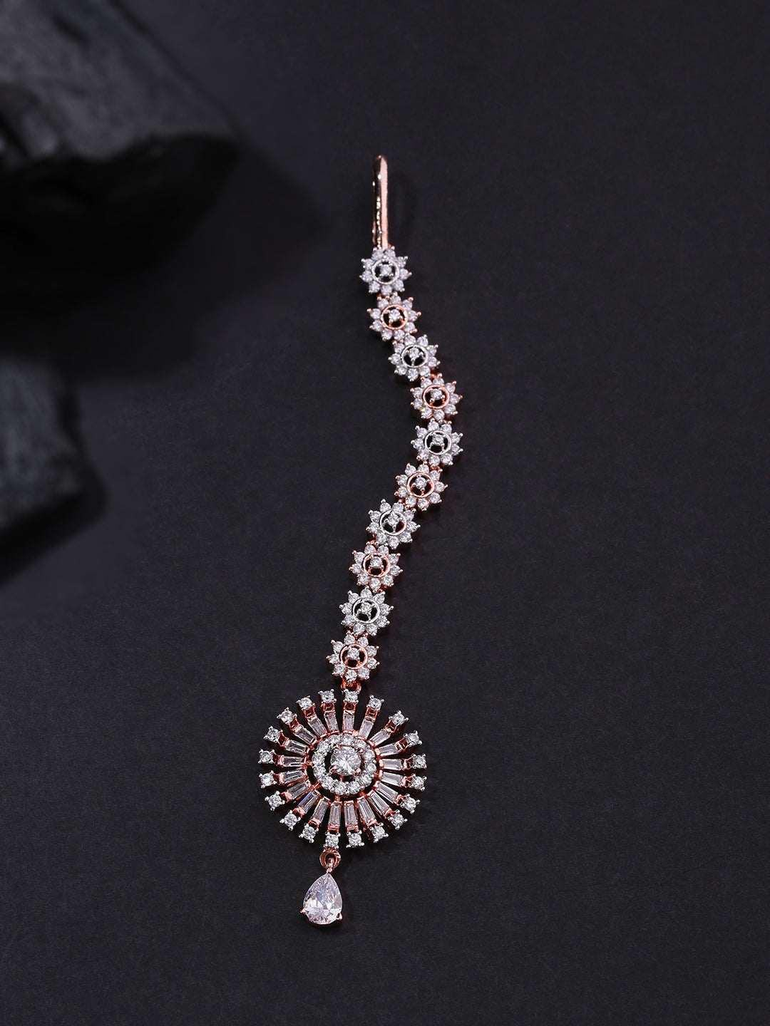 Rose Gold Plated American Diamond Studded Circular Shape MaangTikka