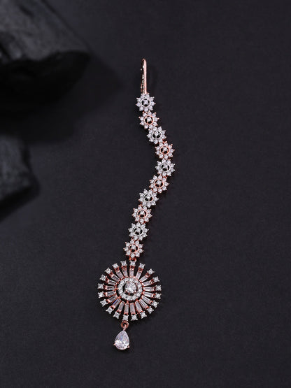 Rose Gold Plated American Diamond Studded Circular Shape MaangTikka