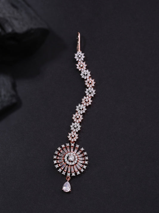 Rose Gold Plated American Diamond Studded Circular Shape MaangTikka