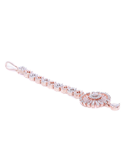 Rose Gold Plated American Diamond Studded Circular Shape MaangTikka
