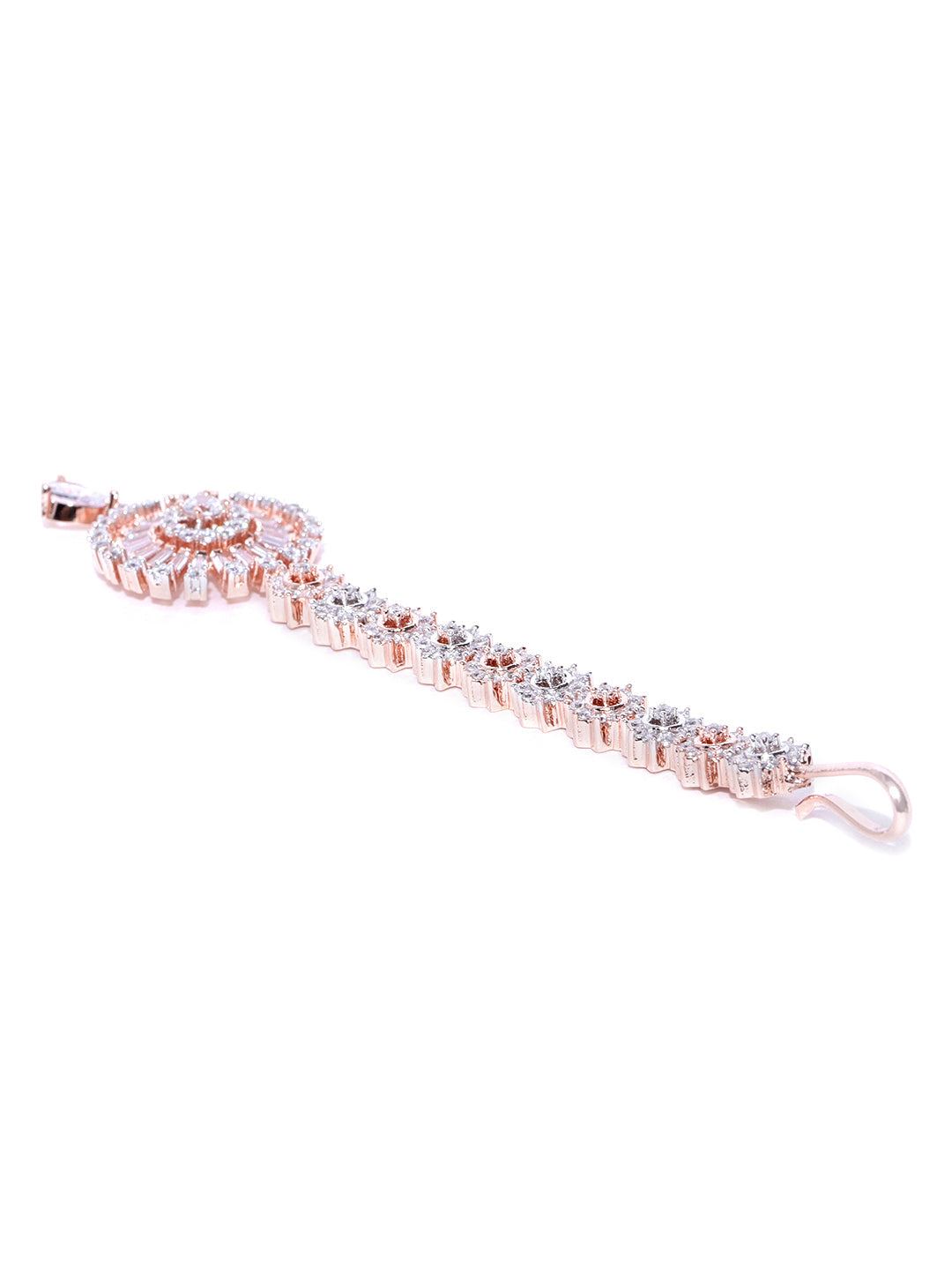 Rose Gold Plated American Diamond Studded Circular Shape MaangTikka
