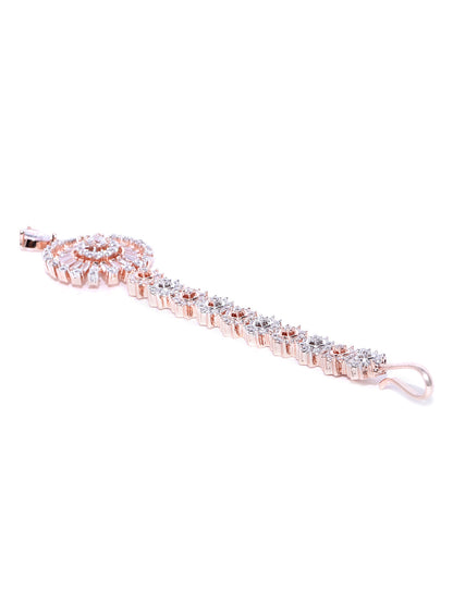 Rose Gold Plated American Diamond Studded Circular Shape MaangTikka