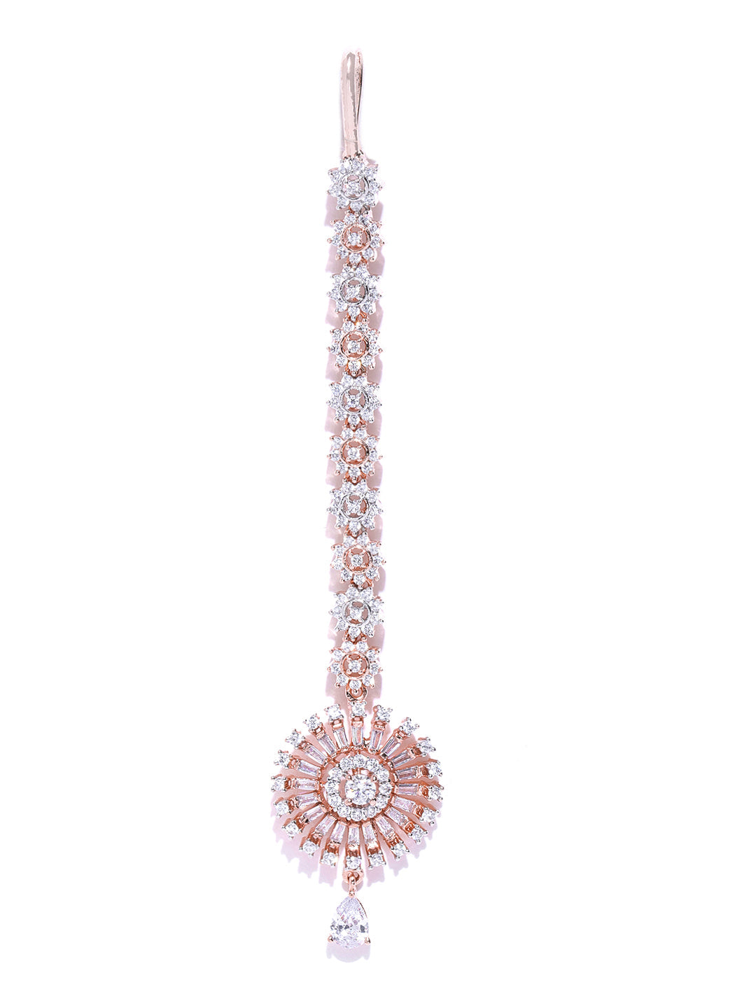 Rose Gold Plated American Diamond Studded Circular Shape MaangTikka