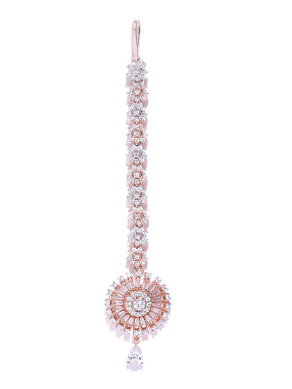 Rose Gold Plated American Diamond Studded Circular Shape MaangTikka