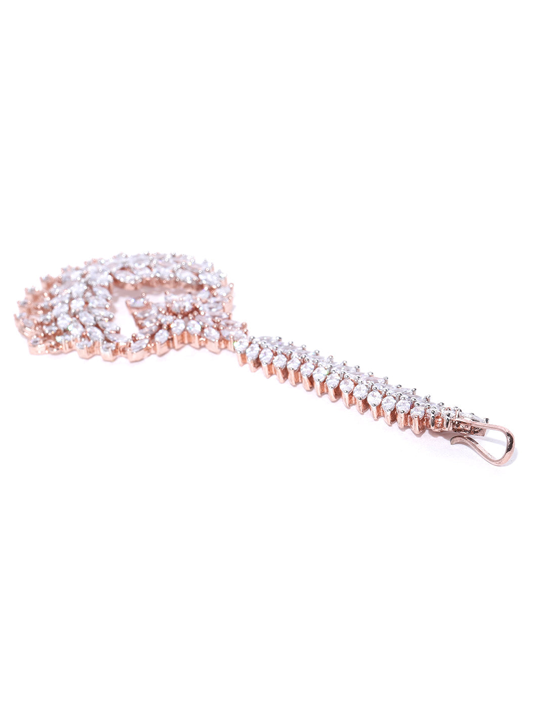 Pixie Dust-Floral Leaf Rose Gold Plated American Diamond Studded MaangTikka