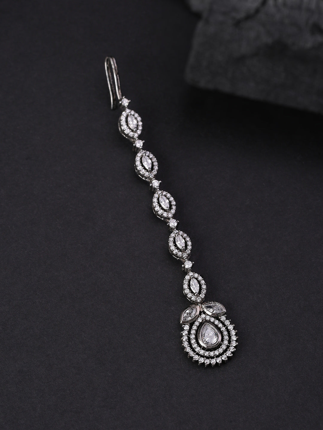 Glitter Glam-Oxidised Silver Plated American Diamond Studded Beautiful MaangTikka