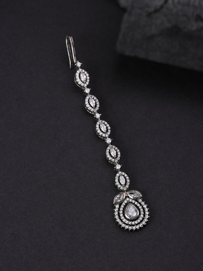 Glitter Glam-Oxidised Silver Plated American Diamond Studded Beautiful MaangTikka