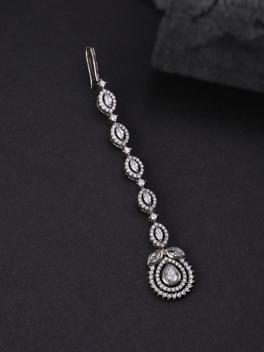 Glitter Glam-Oxidised Silver Plated American Diamond Studded Beautiful MaangTikka