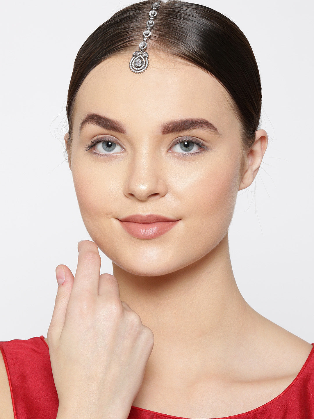 Glitter Glam-Oxidised Silver Plated American Diamond Studded Beautiful MaangTikka
