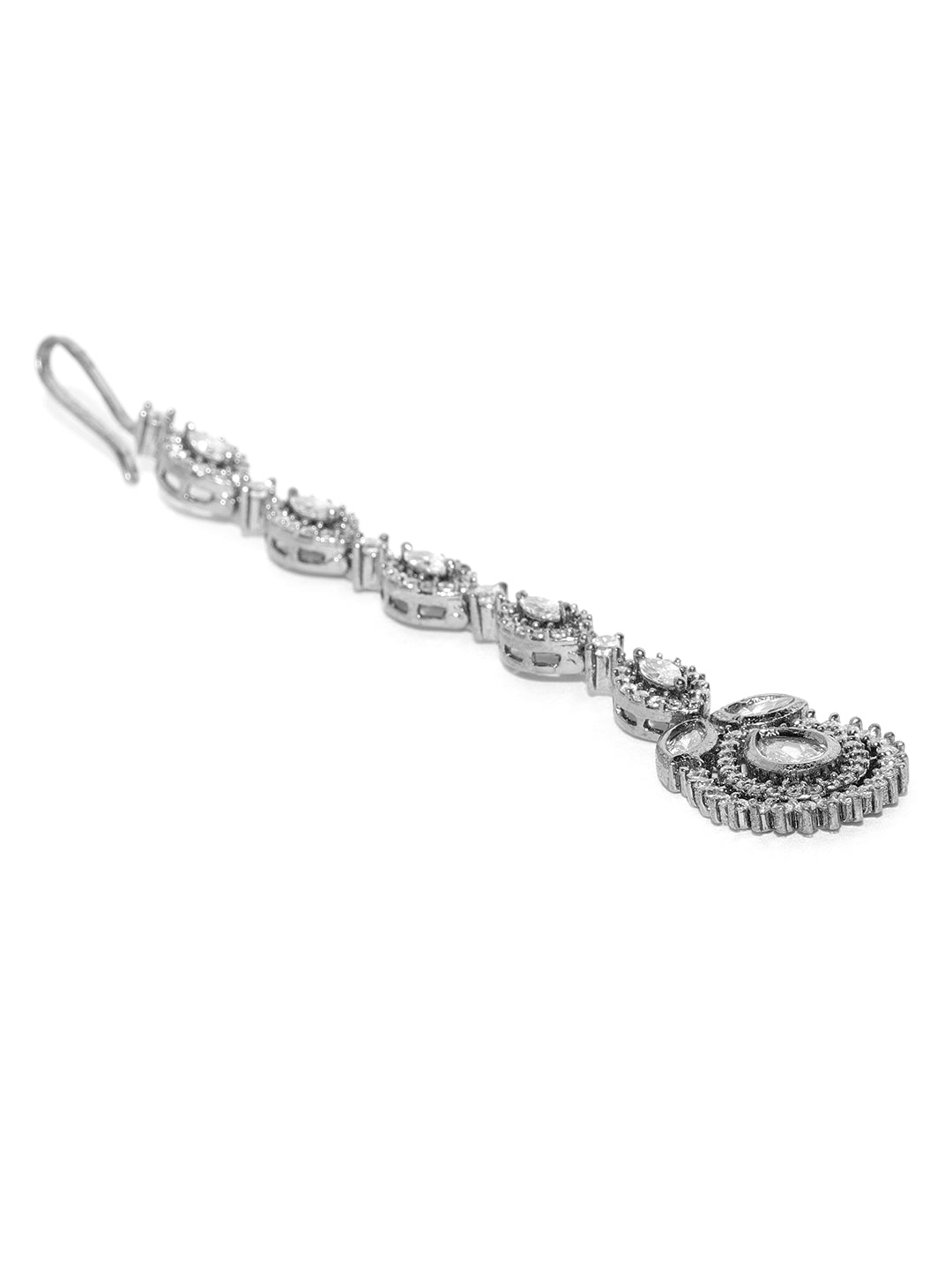 Glitter Glam-Oxidised Silver Plated American Diamond Studded Beautiful MaangTikka