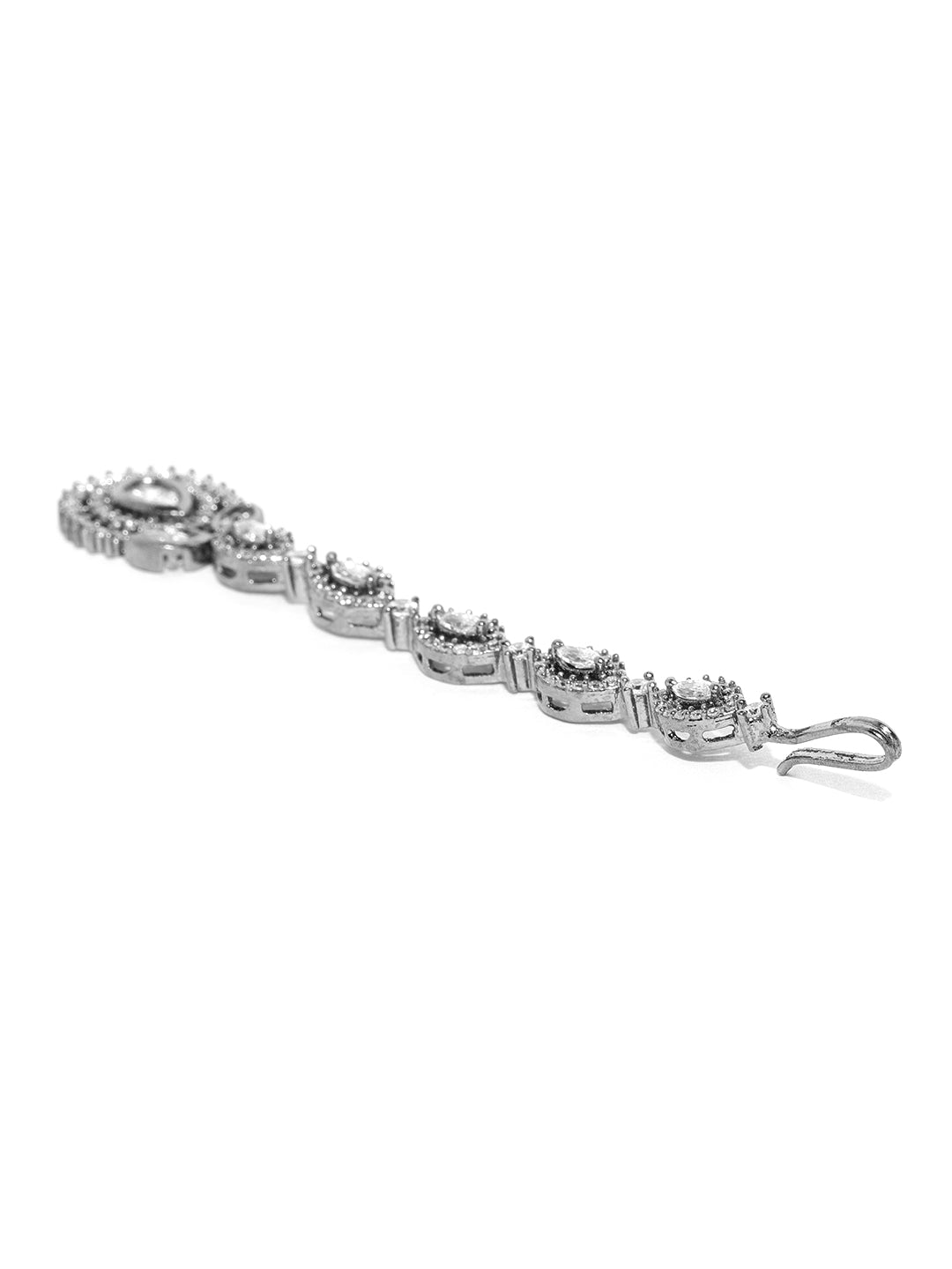 Glitter Glam-Oxidised Silver Plated American Diamond Studded Beautiful MaangTikka