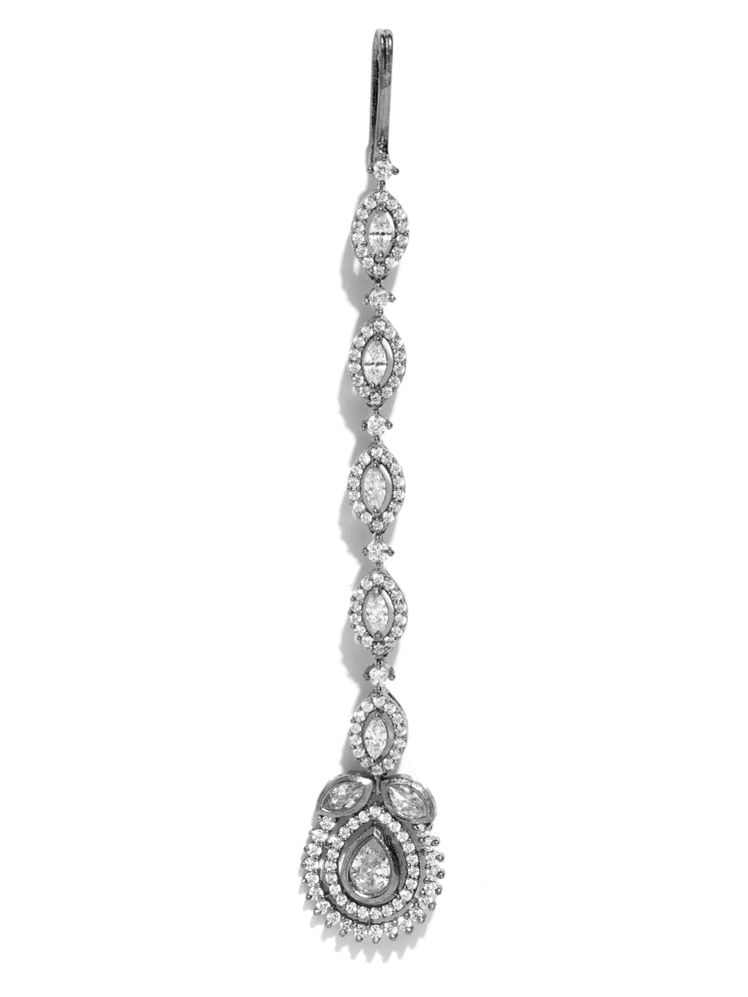 Glitter Glam-Oxidised Silver Plated American Diamond Studded Beautiful MaangTikka