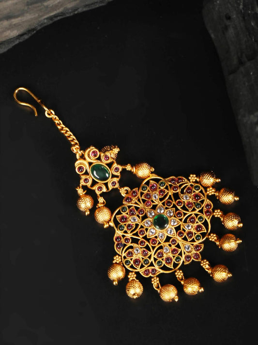 American Diamond Kemp Stones Gold Plated Maang Tikka