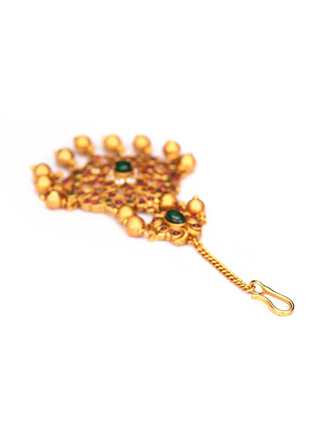 American Diamond Kemp Stones Gold Plated Maang Tikka