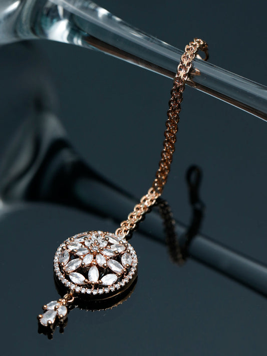 Blooming Flower Rose Gold Maang Tikka