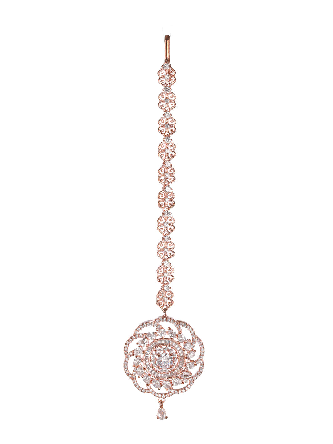 Floral American Diamond Rose Gold-Plated Maangtikka