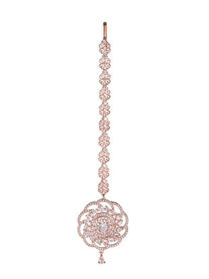 Floral American Diamond Rose Gold-Plated Maangtikka