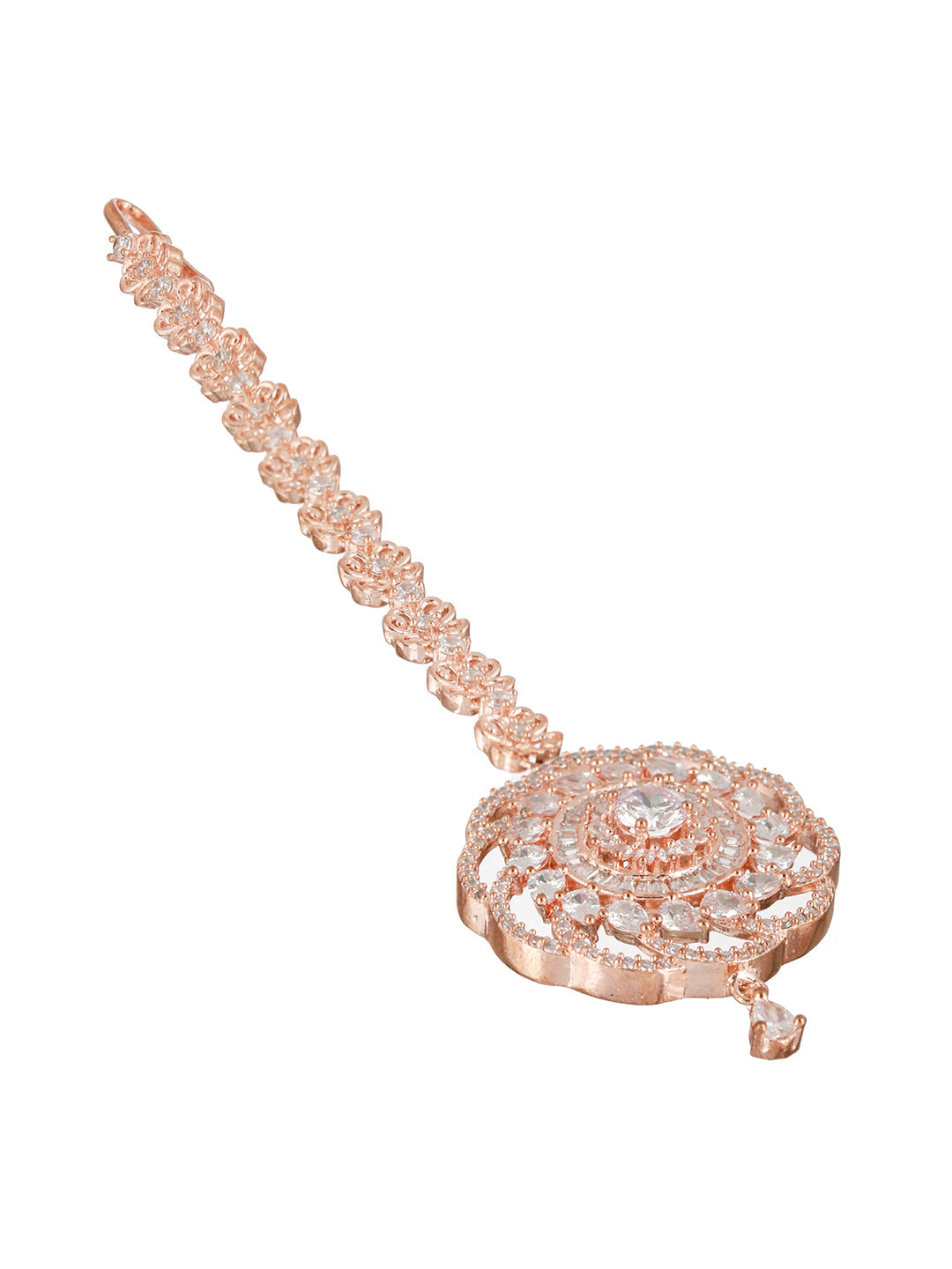 Floral American Diamond Rose Gold-Plated Maangtikka