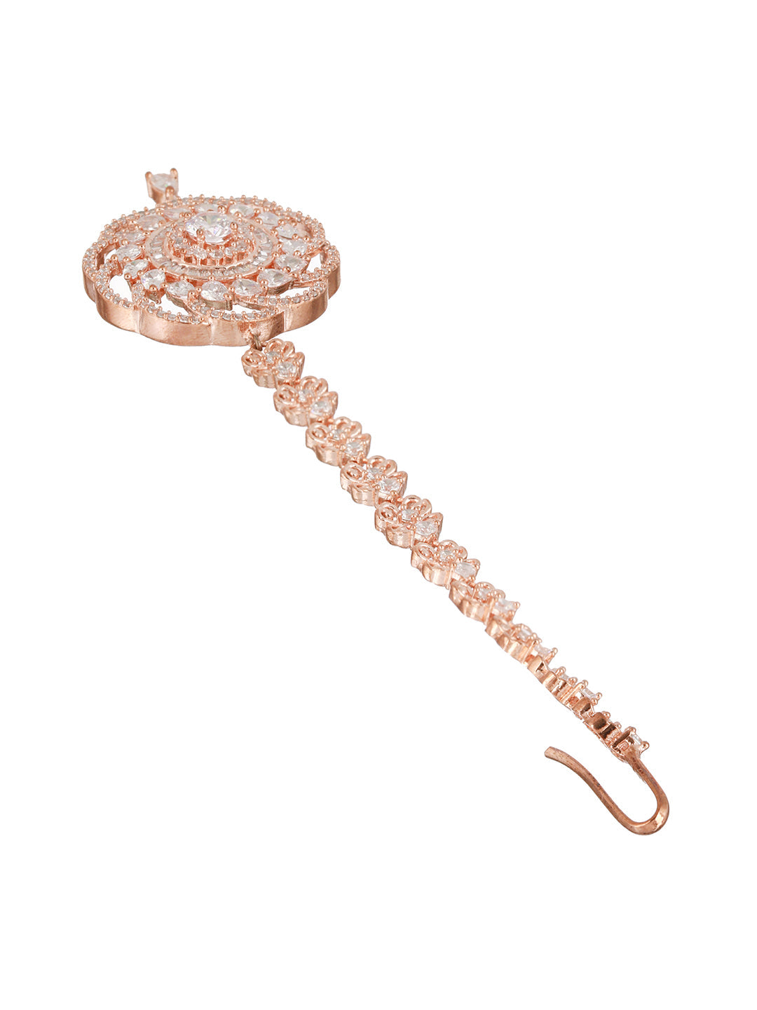 Floral American Diamond Rose Gold-Plated Maangtikka