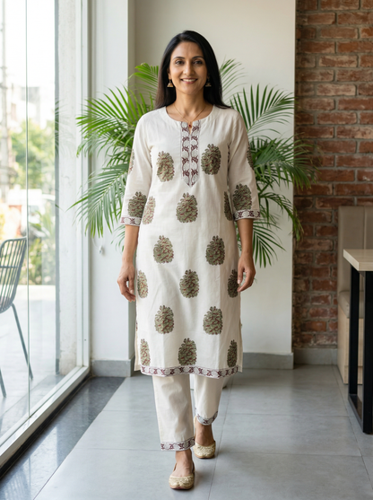 Pink Butta Premium Cotton Kurta
