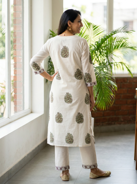 Pink Butta Premium Cotton Kurta