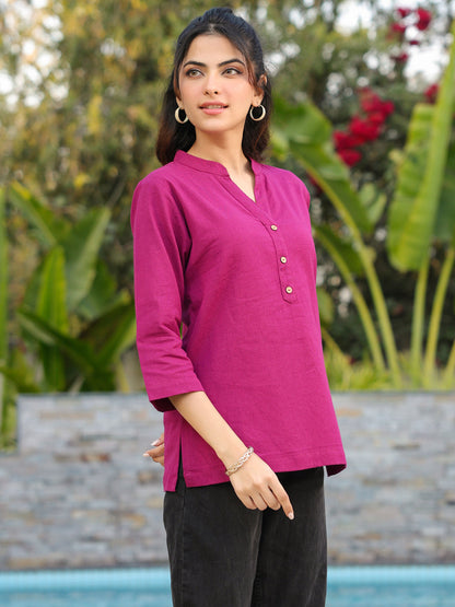 Magenta cotton regular fit top