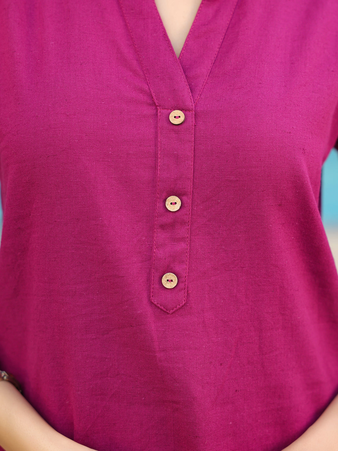 Magenta mandarin collar top women