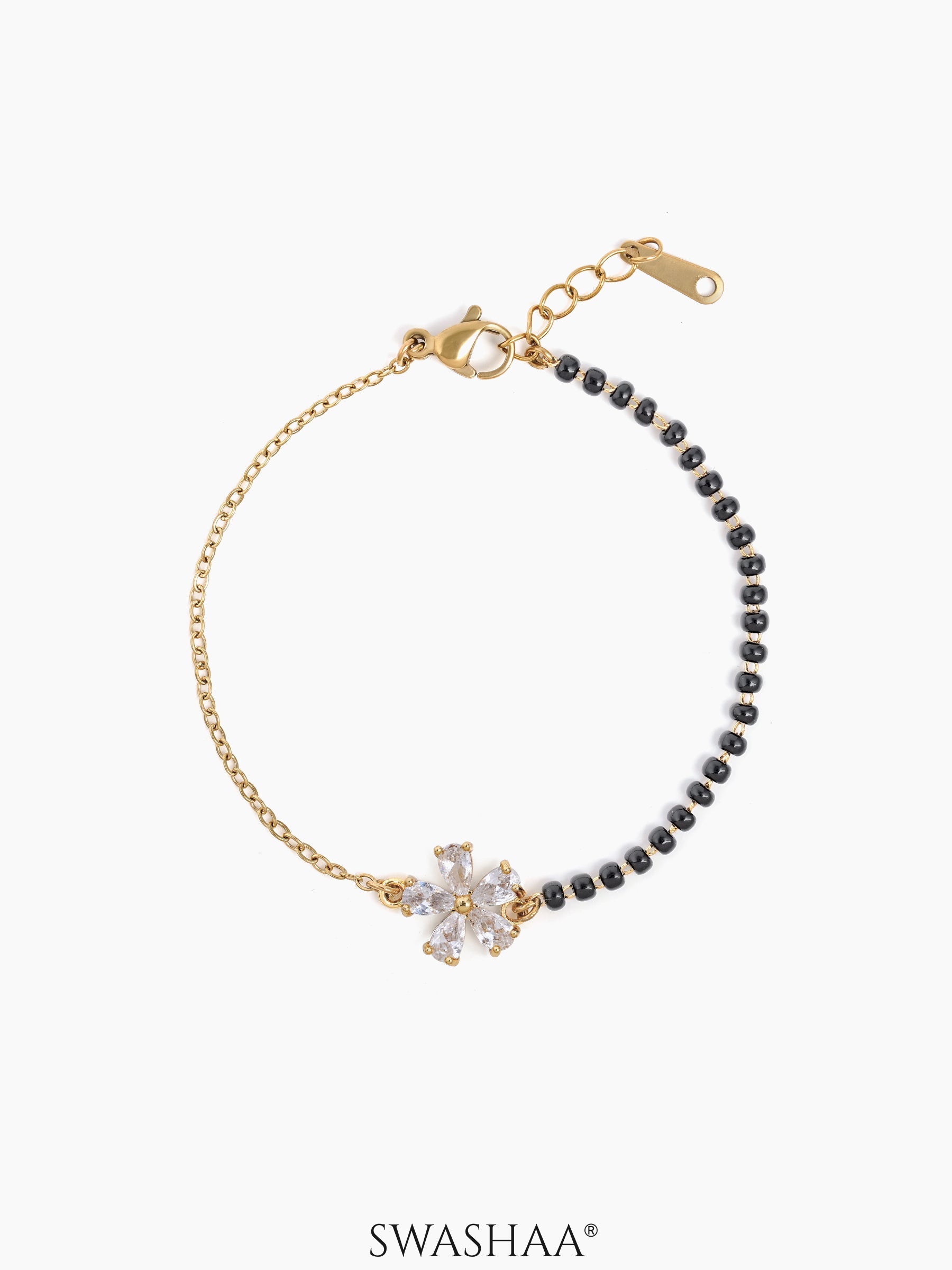 Meher Flower Diamond Charms 18K Gold Plated Mangalsutra Bracelet