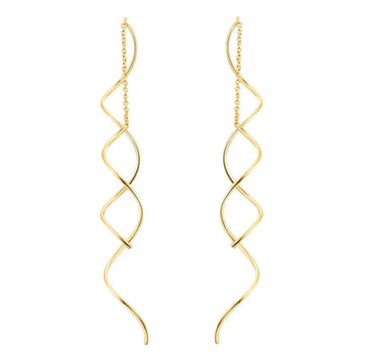 Spiral Threader Earrings for Women, Twisted Spiral Drop Dangle Earrings, Unique Minimal Everyday Earrings (Gold)