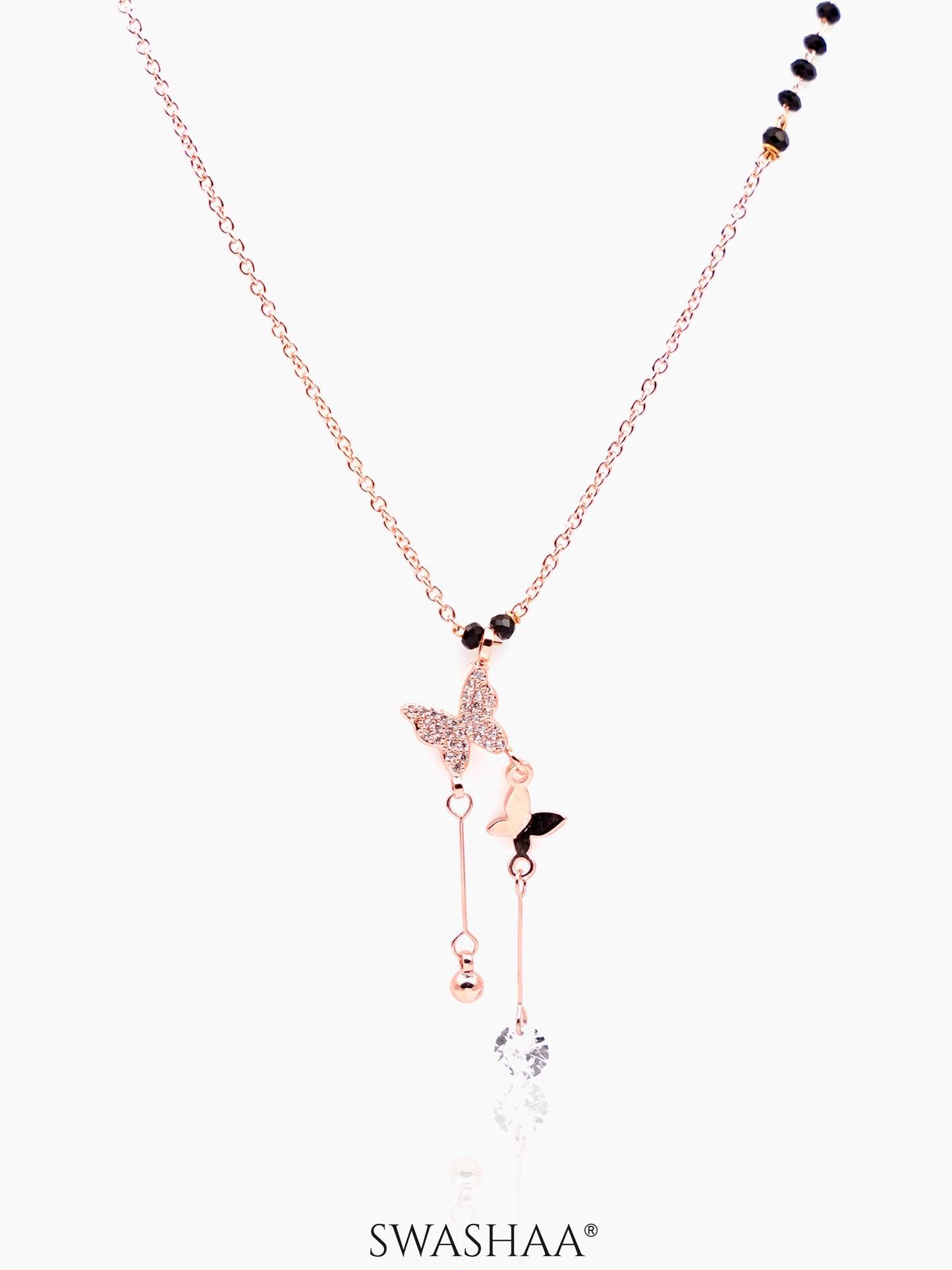 Maithili Butterfly Charm Hanging Diamond Rosegold Plated Pendant Mangalsutra