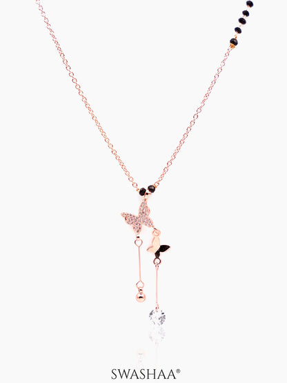 Maithili Butterfly Charm Hanging Diamond Rosegold Plated Pendant Mangalsutra