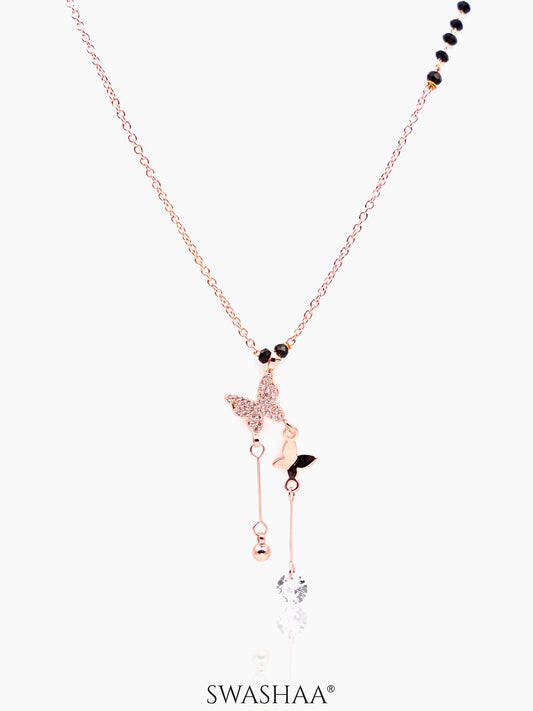 Maithili Butterfly Charm Hanging Diamond Rosegold Plated Pendant Mangalsutra