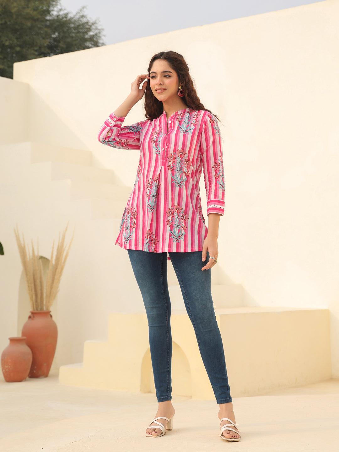 Mandarin Collar Floral Top