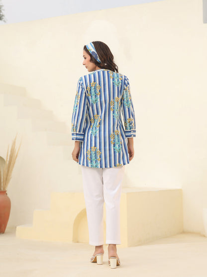 Mandarin collar cotton stripe tunic